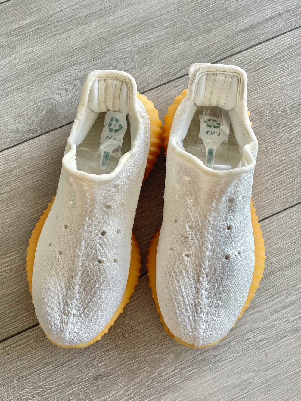adidas Kids White Knit Slip-On Sneakers with Yellow Sole